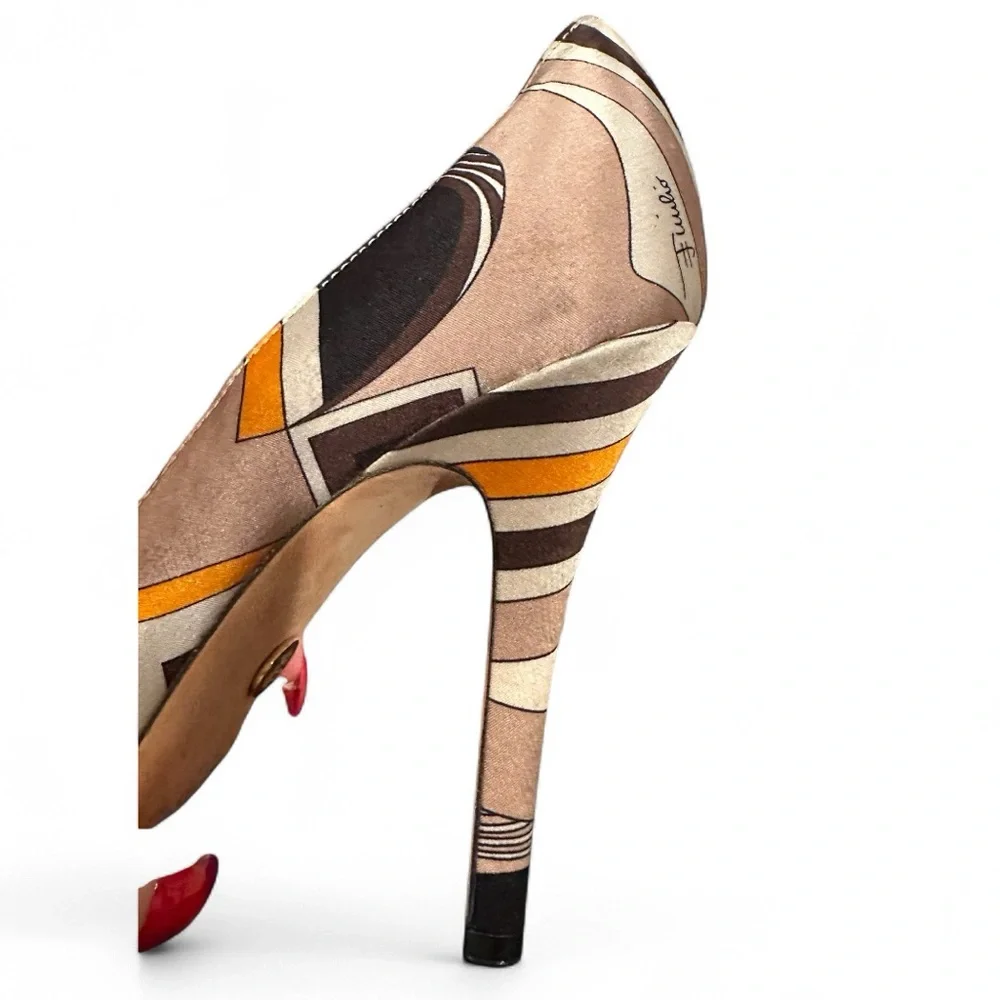 EMILIO PUCCI SATIN GEOMETRIC PRINT HEELS PUMPS SHOES